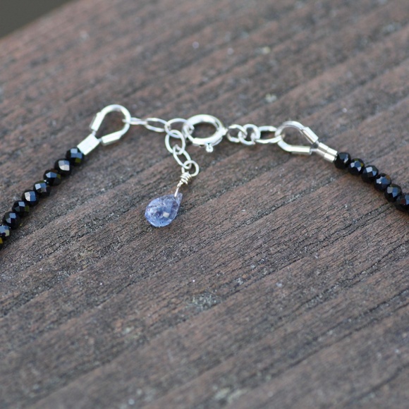 Natural Earth Mined Black Spinel and Tanzanite Bracelet Solid 14K White Gold - Picture 6 of 6